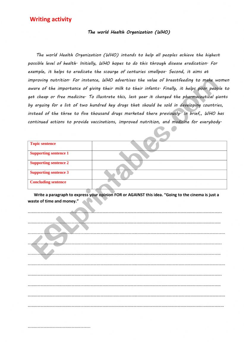 writing activity worksheet  worksheet