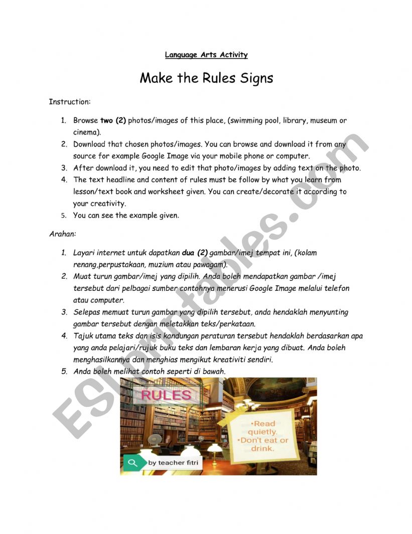 Language Arts Activity(Rules in Library)