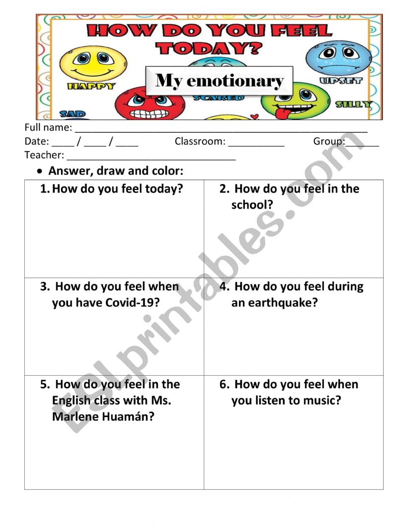 My emotionary worksheet