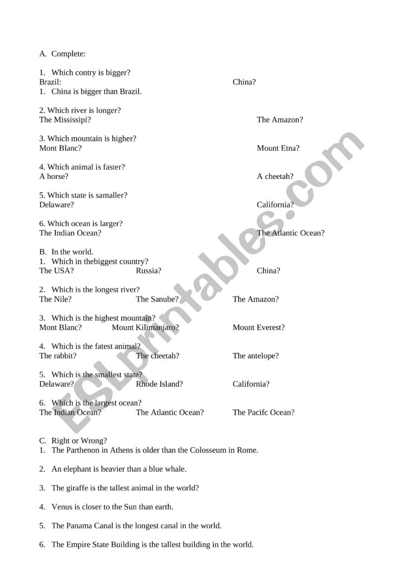 curiosities worksheet