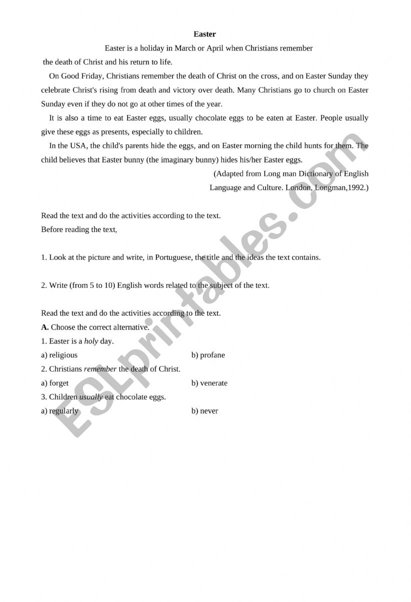 easter worksheet