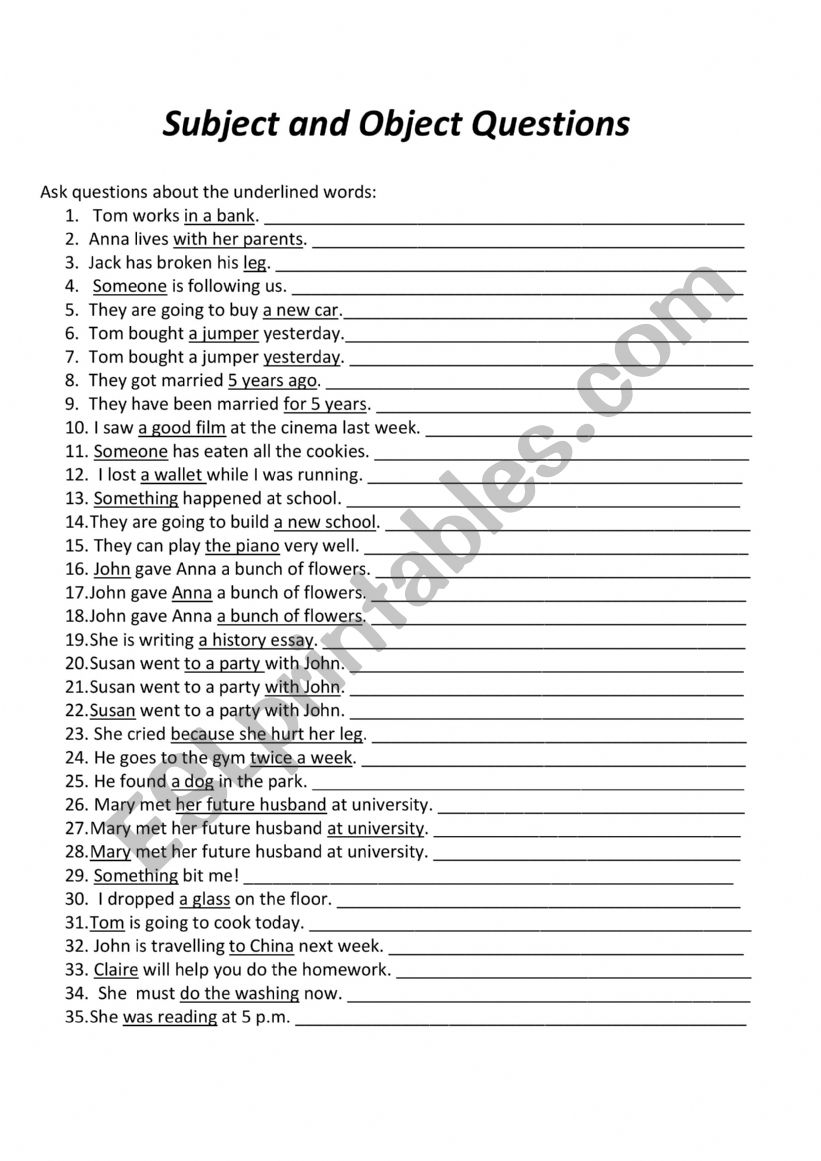 Subject vs Object Questions worksheet