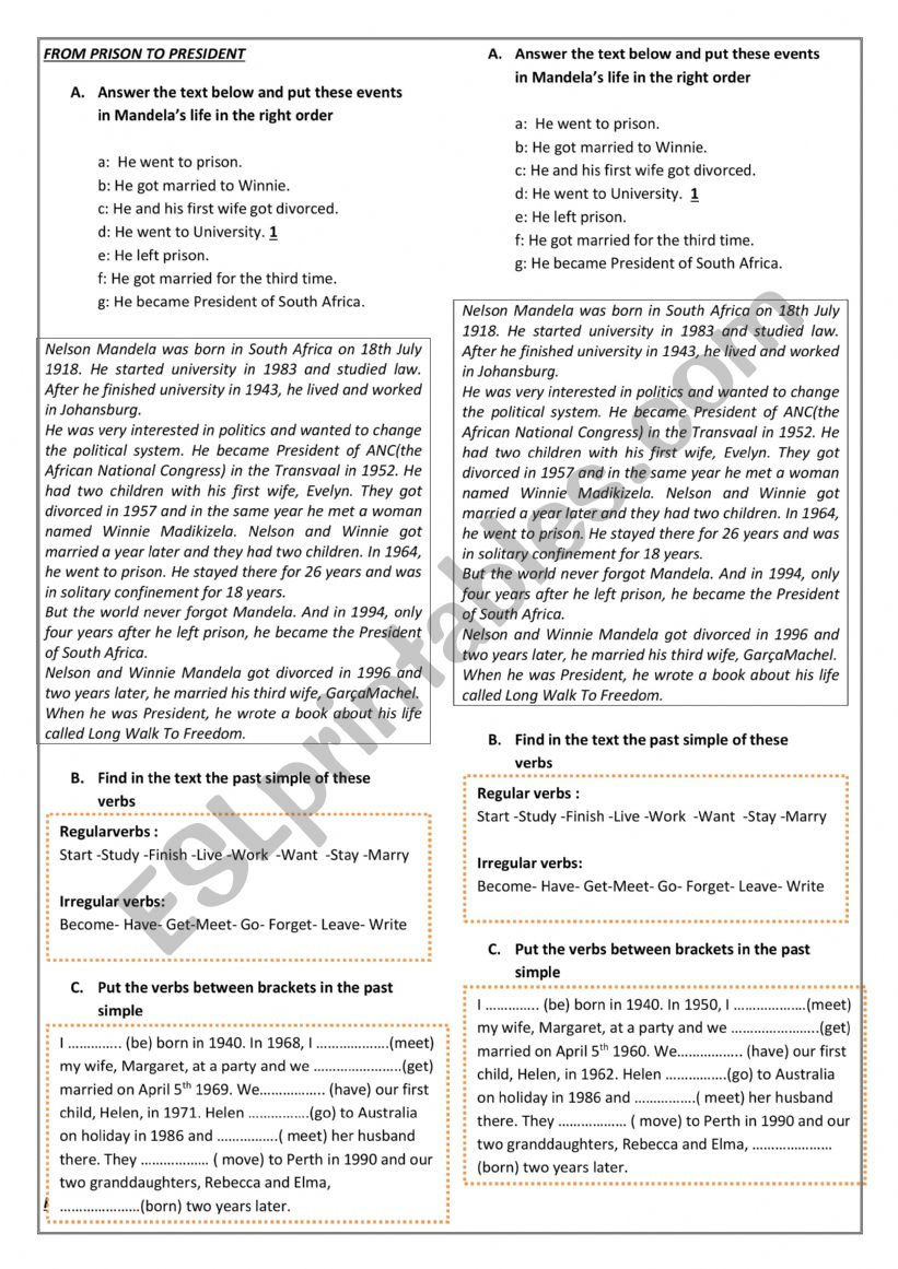 Simple past worksheet worksheet