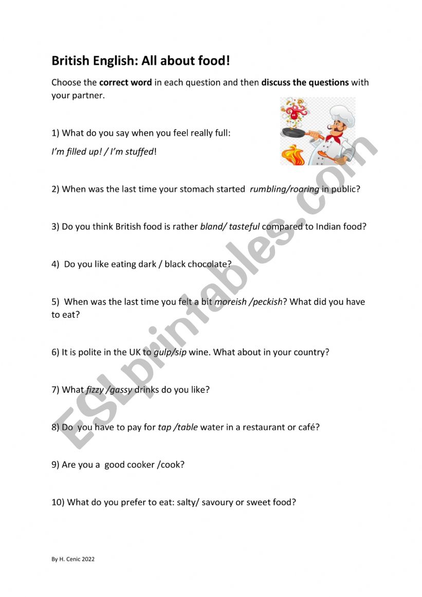 Food Quiz: British English worksheet