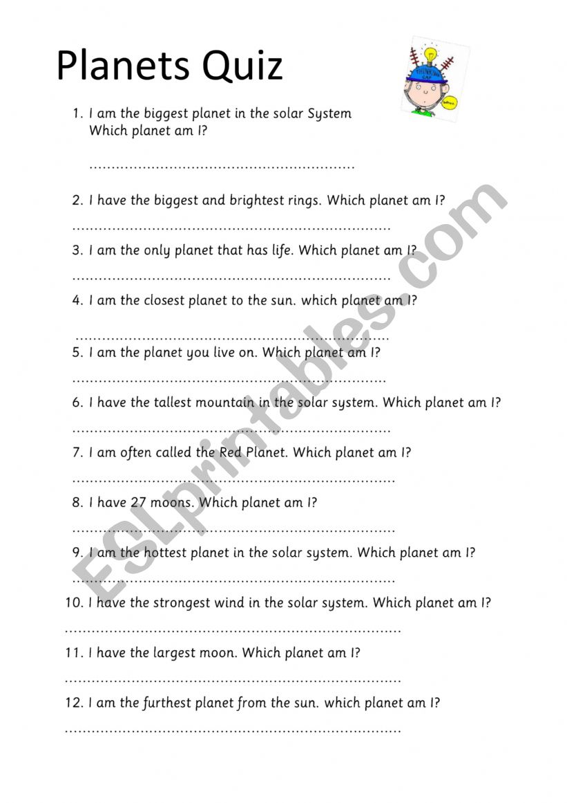 PLANETS QUIZ  worksheet