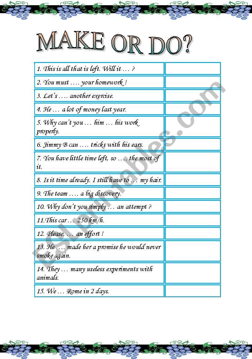 MAKE OR DO? worksheet