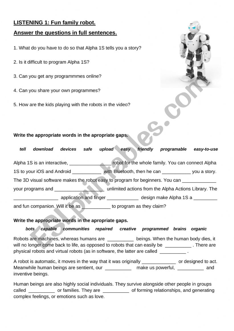 Fun family robot worksheet