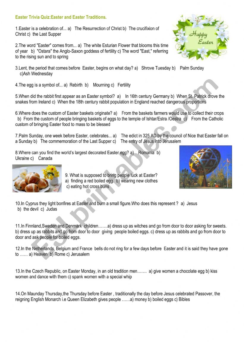 Easter trivia worksheet