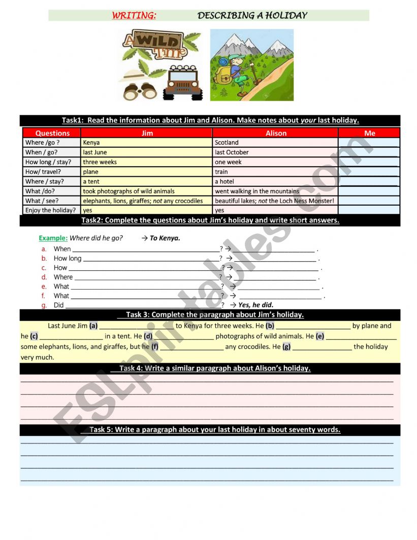 My last holiday  worksheet