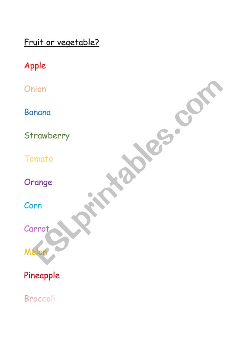 Fruit or vegetable? worksheet