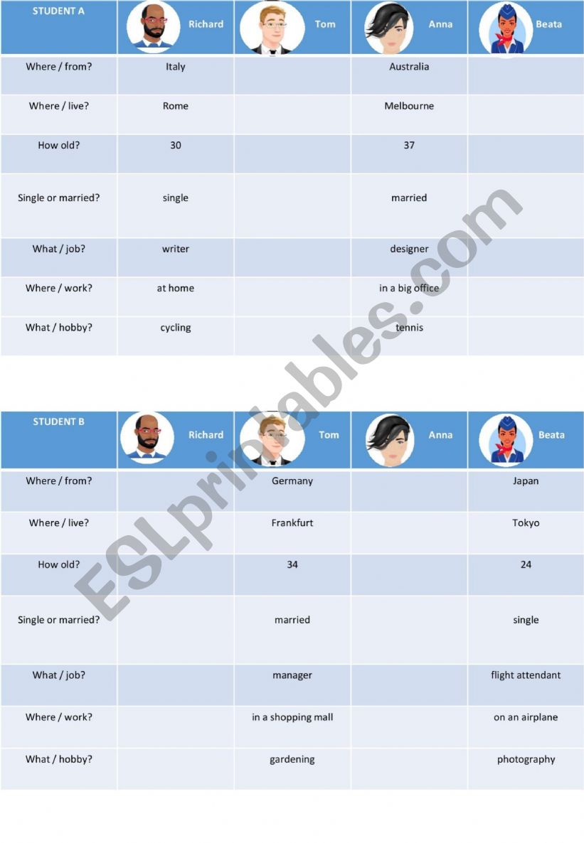 pairwork - present simple worksheet