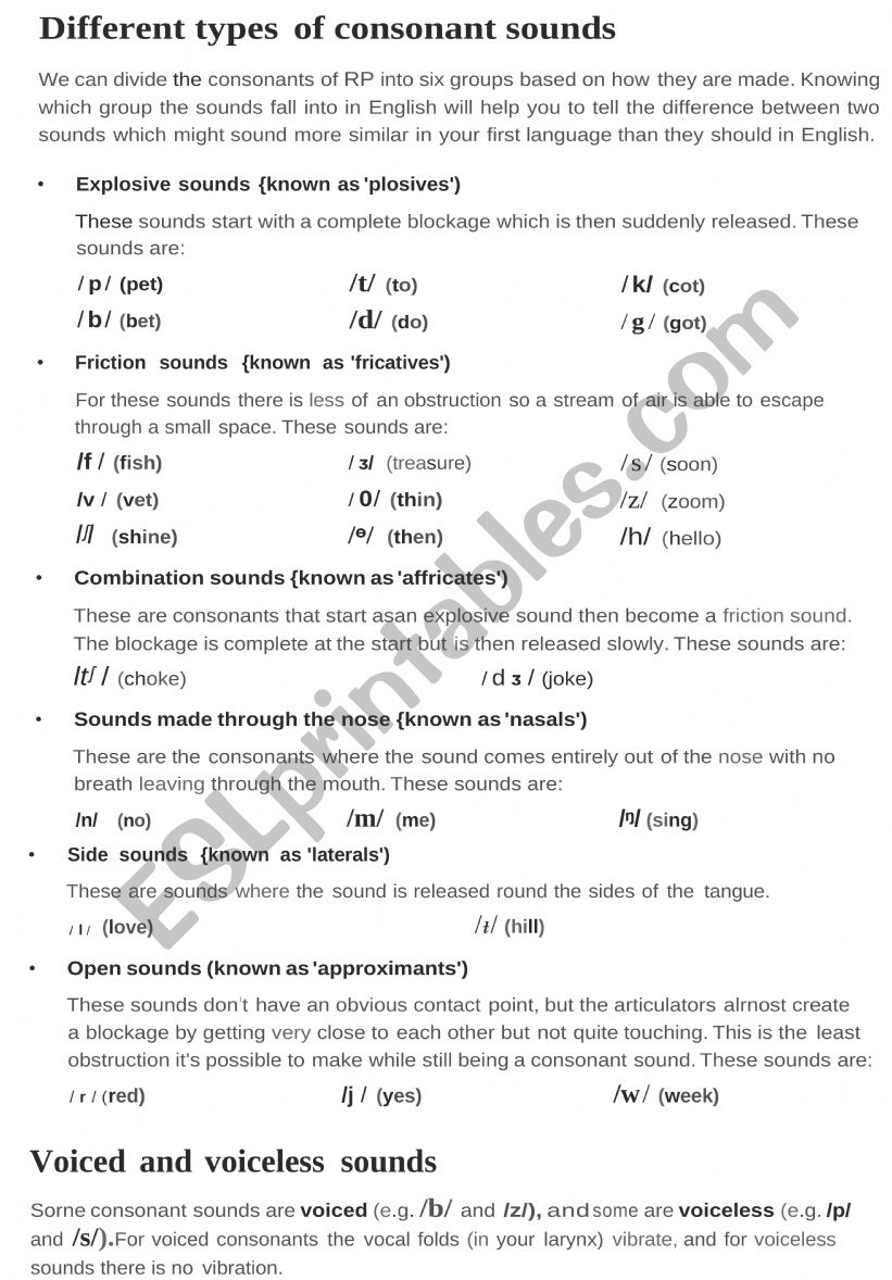 CONSONANT SOUNDS worksheet