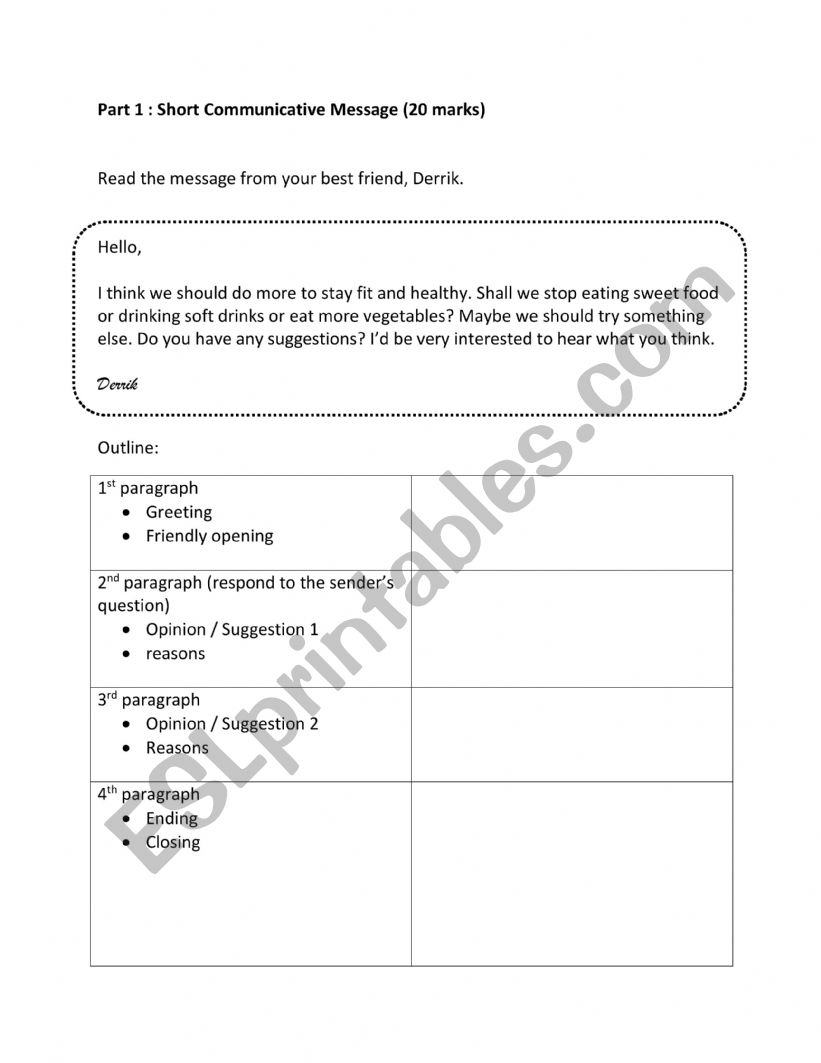 Short communicative message worksheet