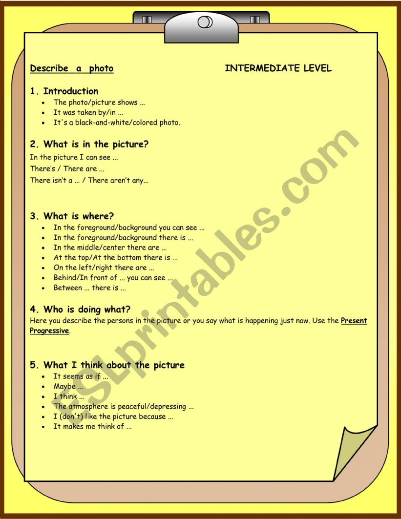 PHOTO  DESCRIPTION worksheet