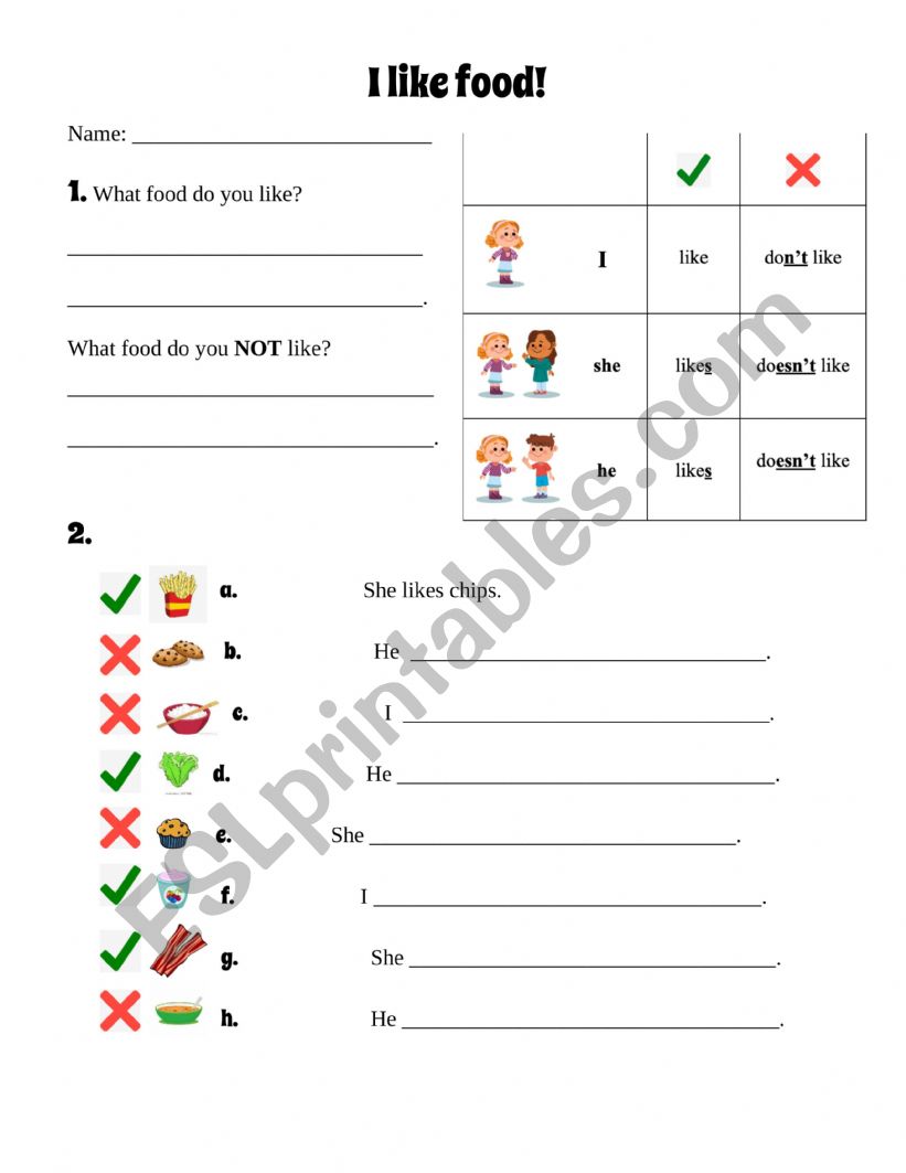 I LIKE FOOD - likes/dislikes worksheet