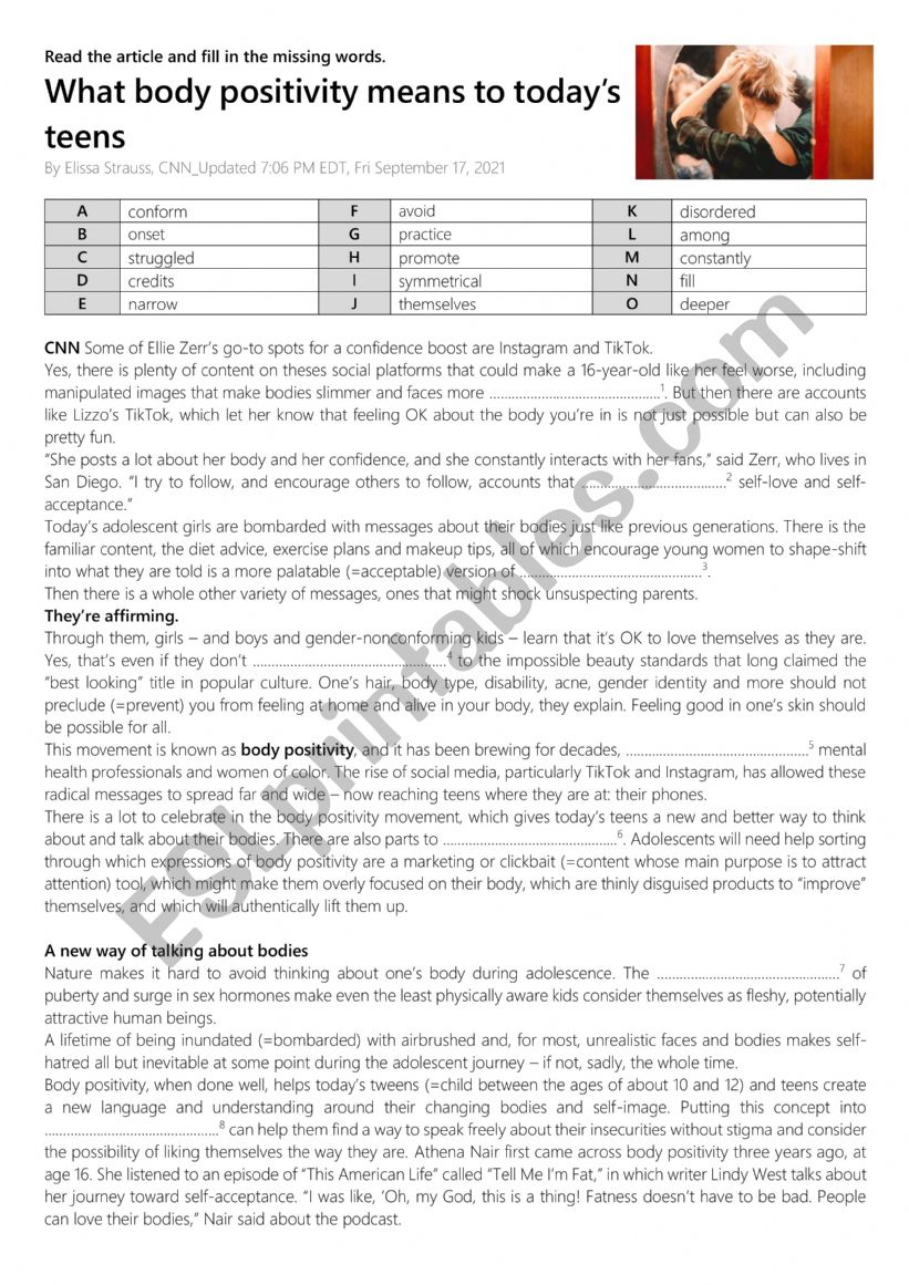 What body positivity means to todayÃ¯Â¿Â½s teens (CNN article)