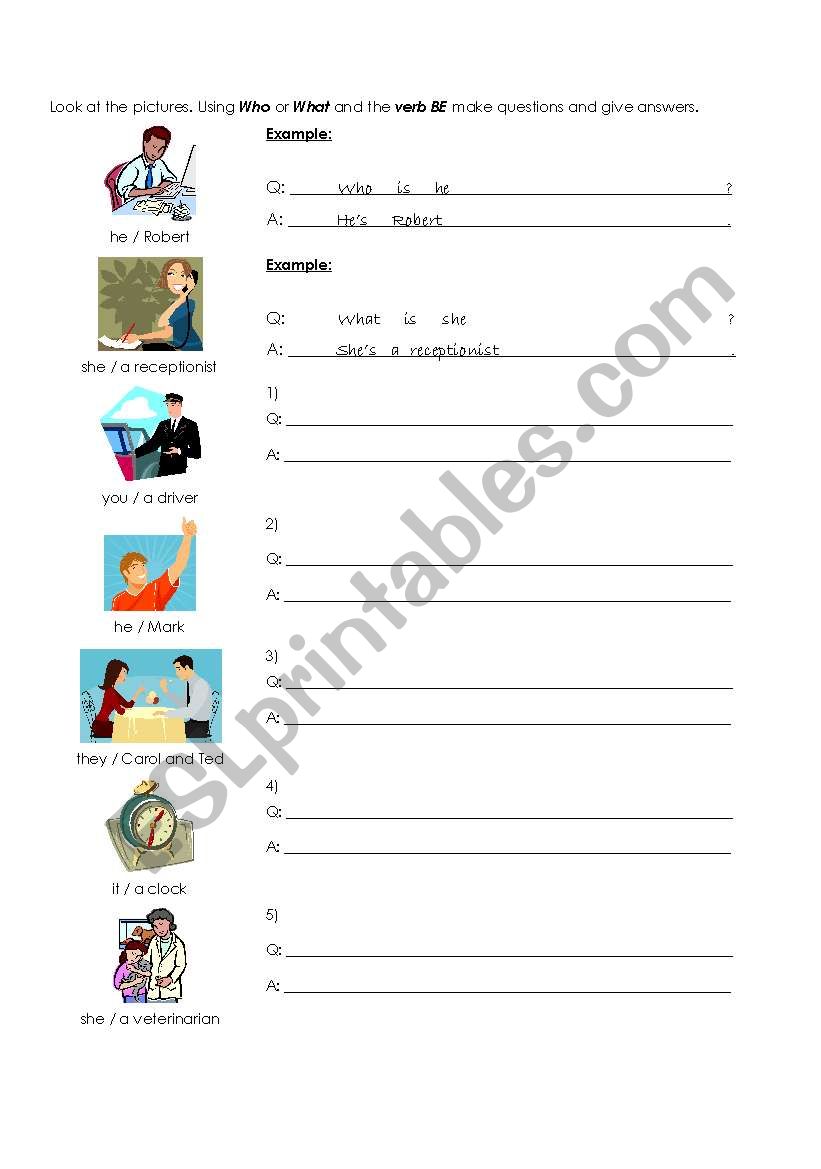 Questions with WHAT and WHO worksheet
