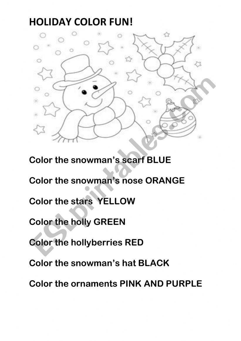 HOLIDAY COLOR FUN worksheet