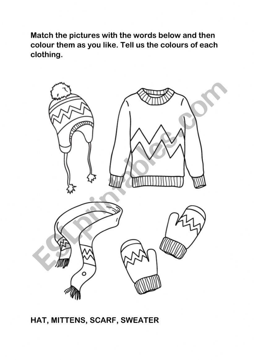 Winter clothing worksheet