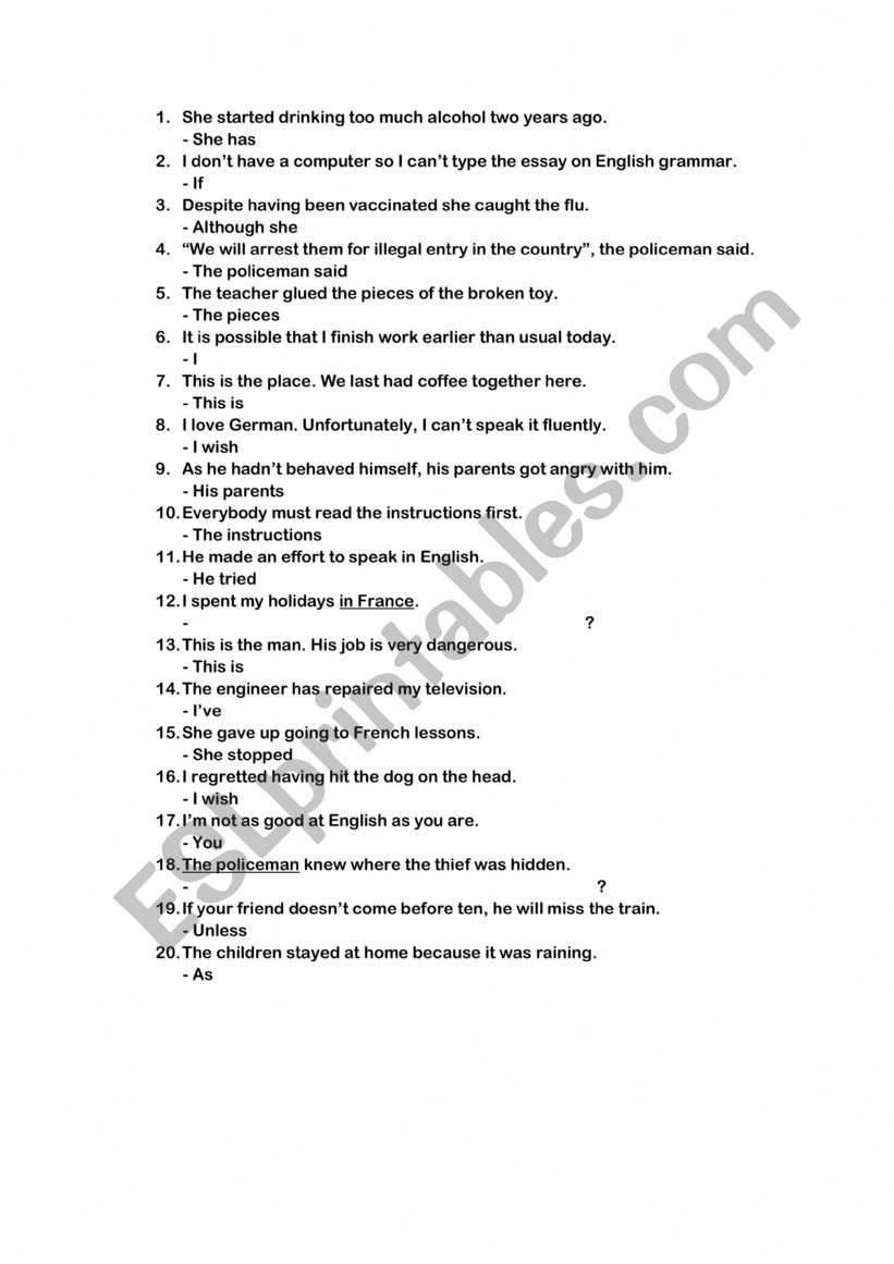 rephraising worksheet