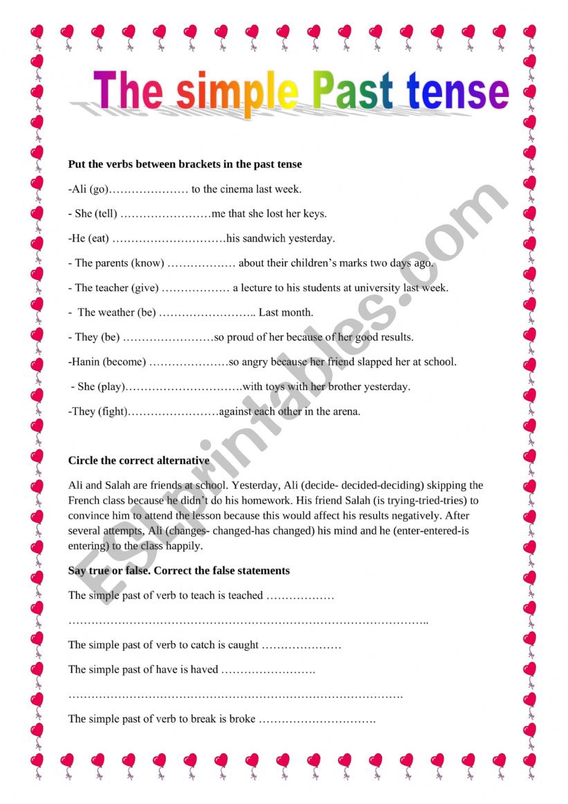 The simple past tense worksheet