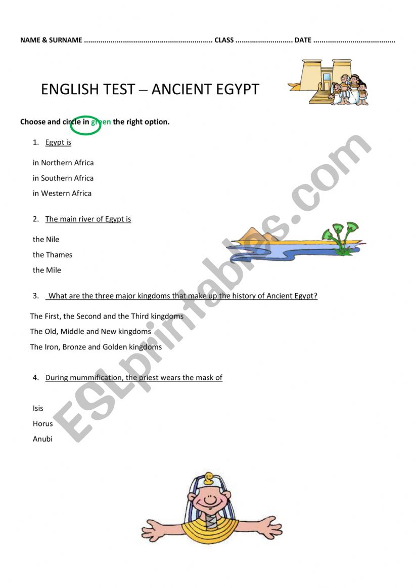 ANCIENT EGYPT QUIZ TEST worksheet