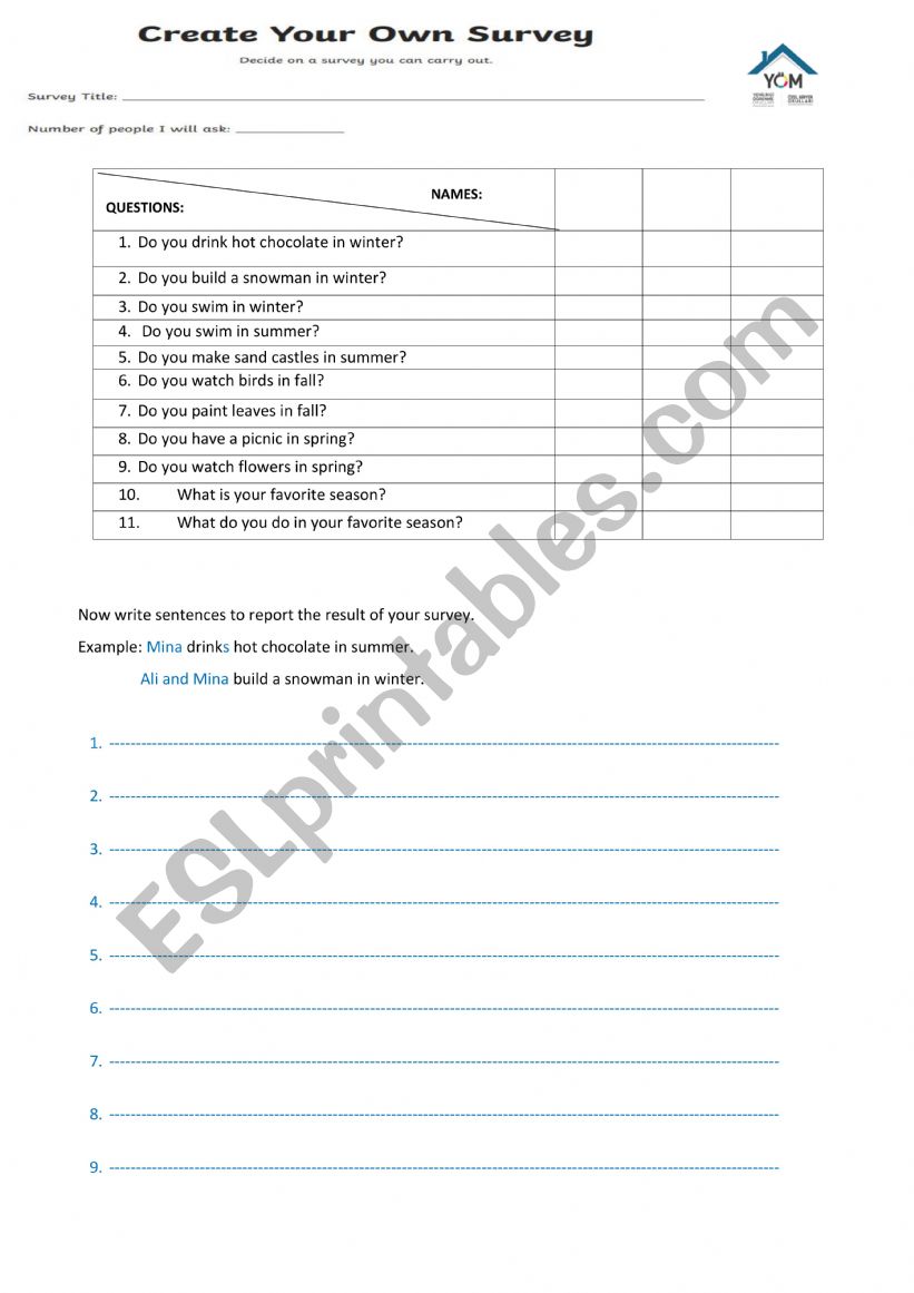 Seasonal Activities Survey worksheet