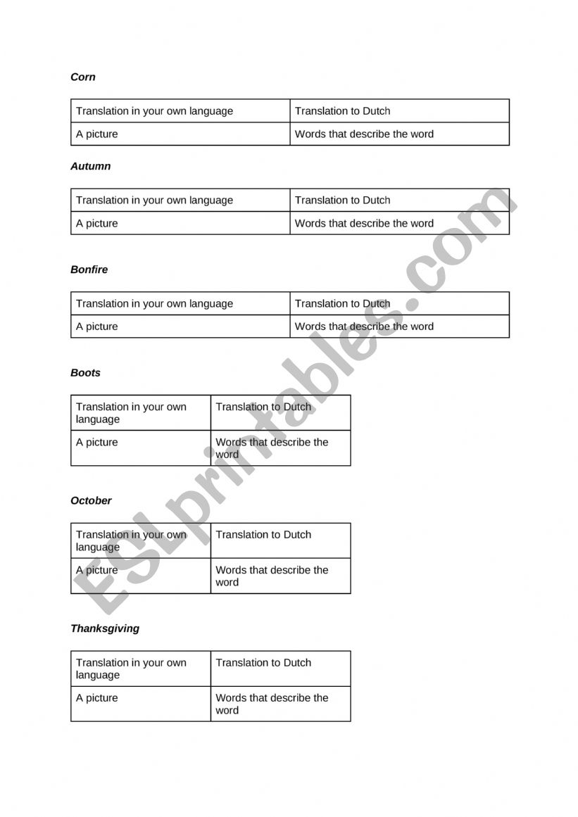 Wordsquares fall words worksheet