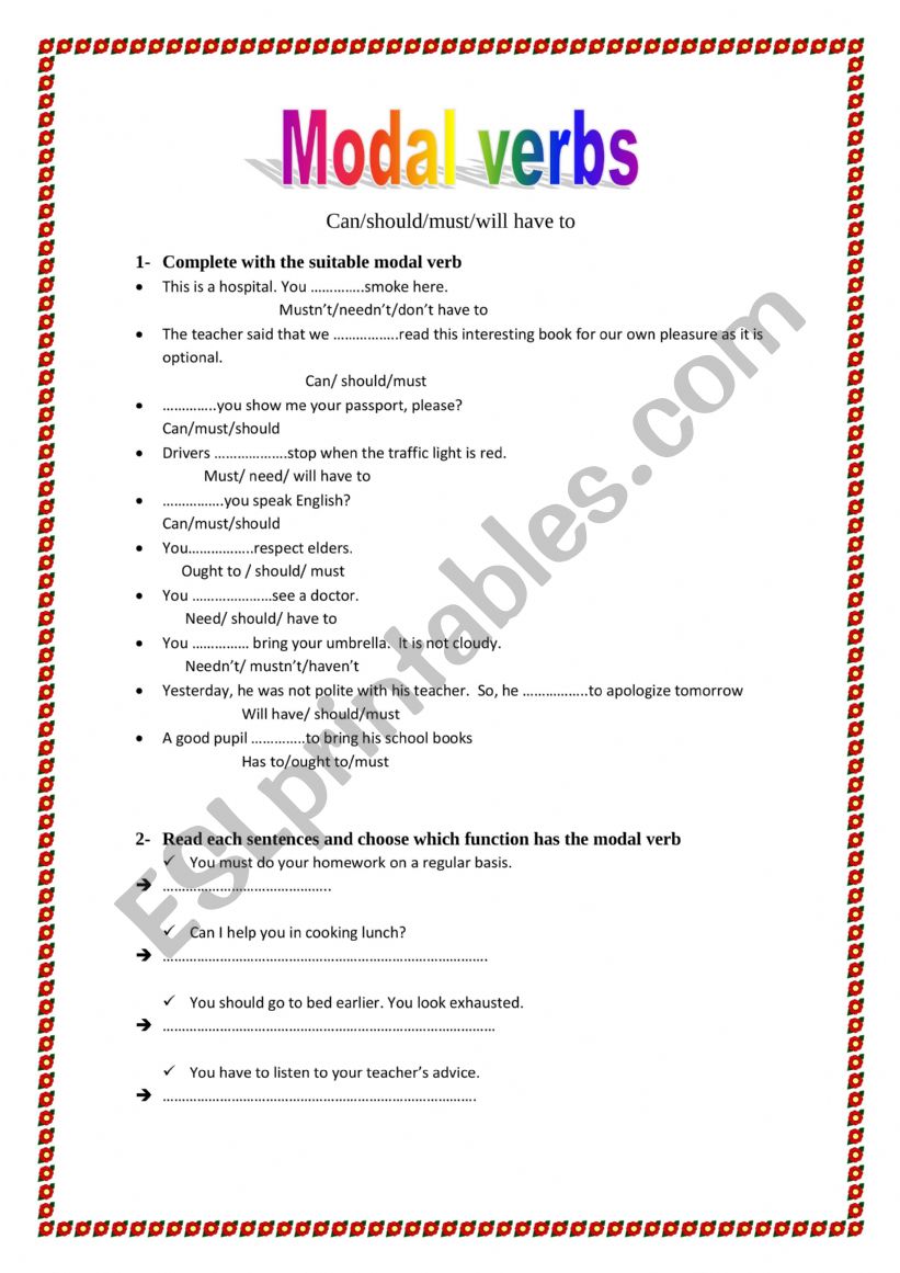 Modal verbs worksheet