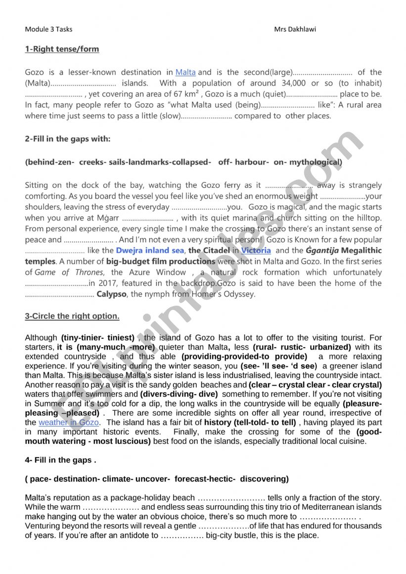 3rd form   Module Three  Tasks 