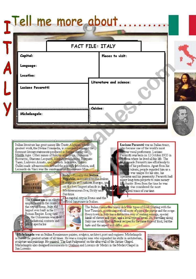 Tell me more about.....ITALY worksheet
