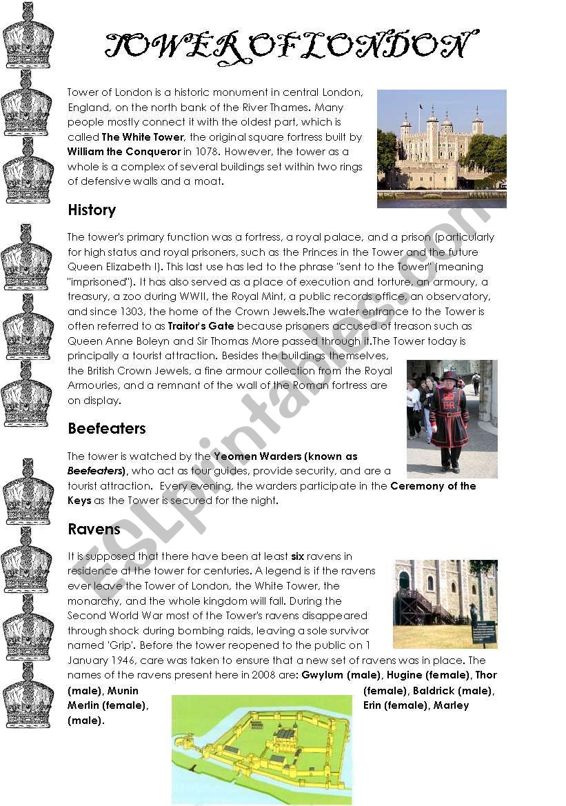 The Tower of London worksheet