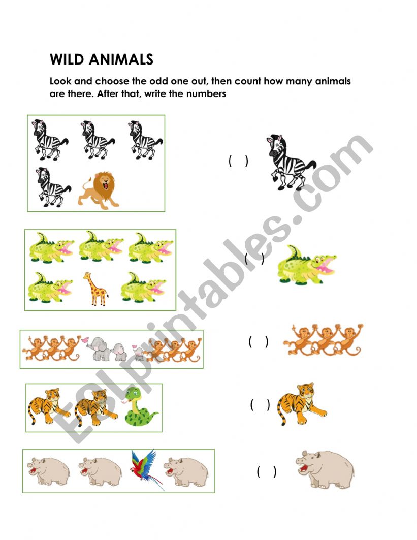 Wild Animals Counting Worksheet