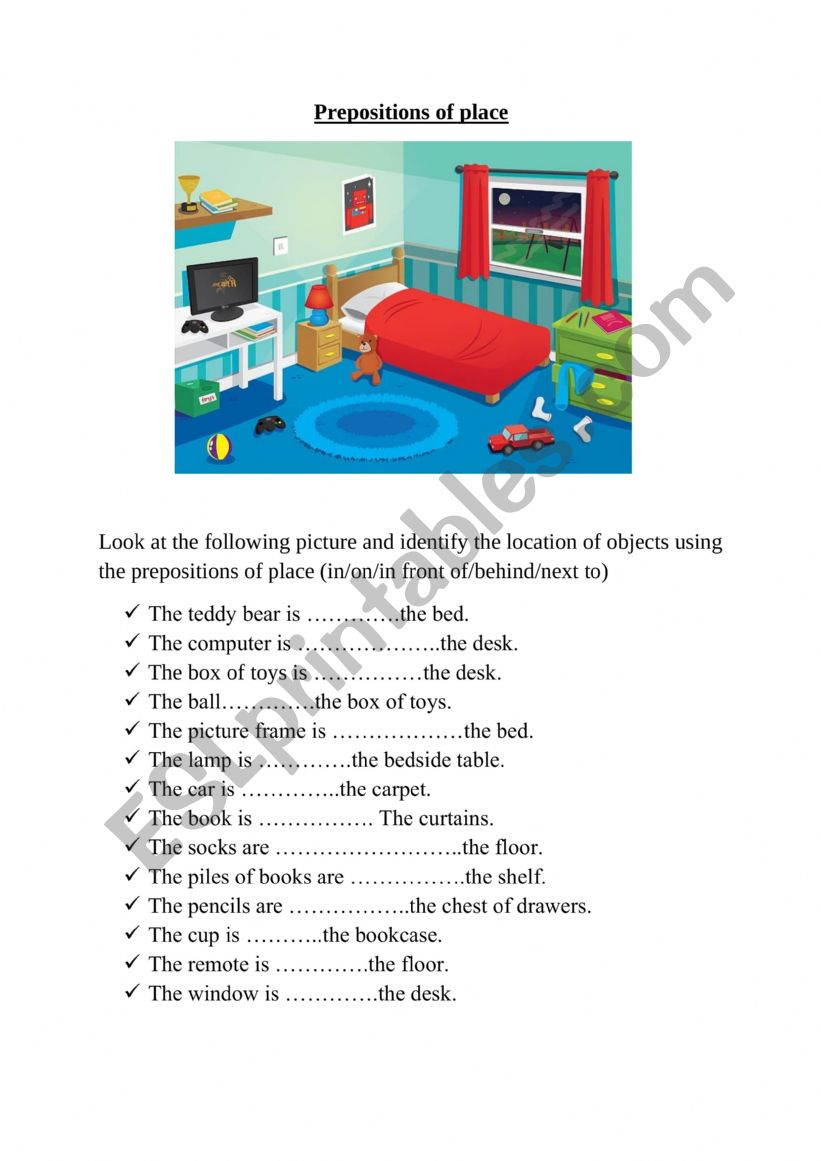 Prepositions of place worksheet