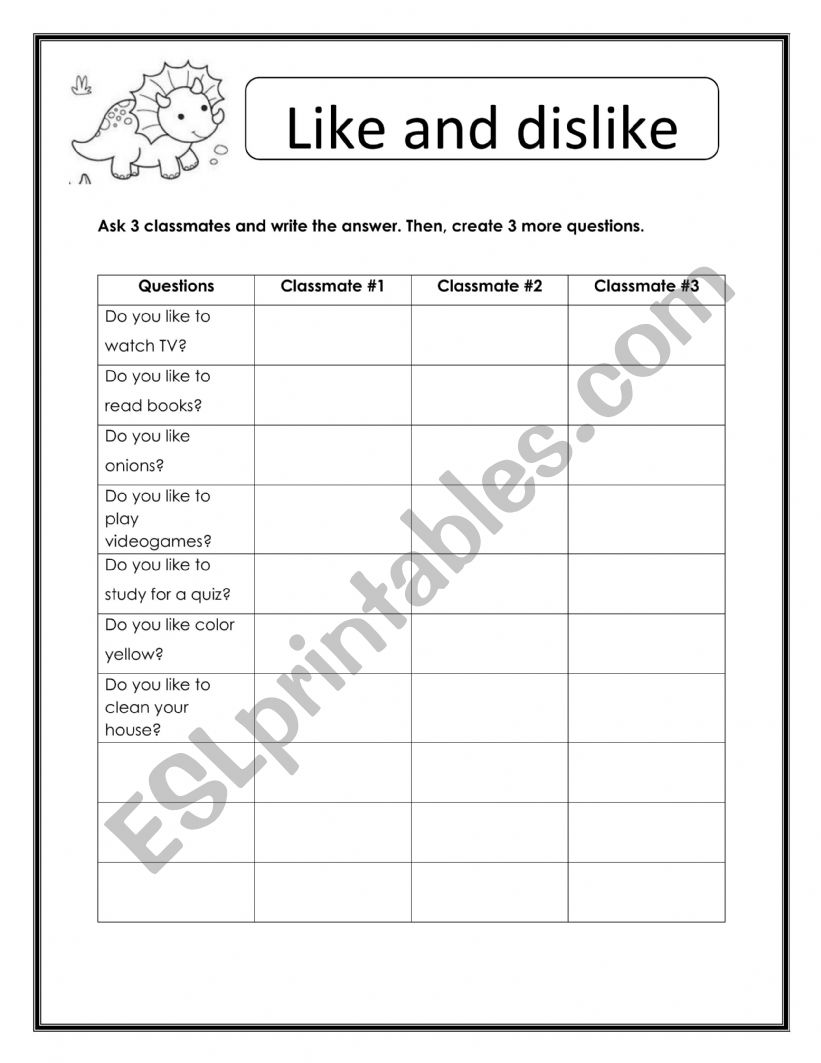 Like and dislike Conversation worksheet