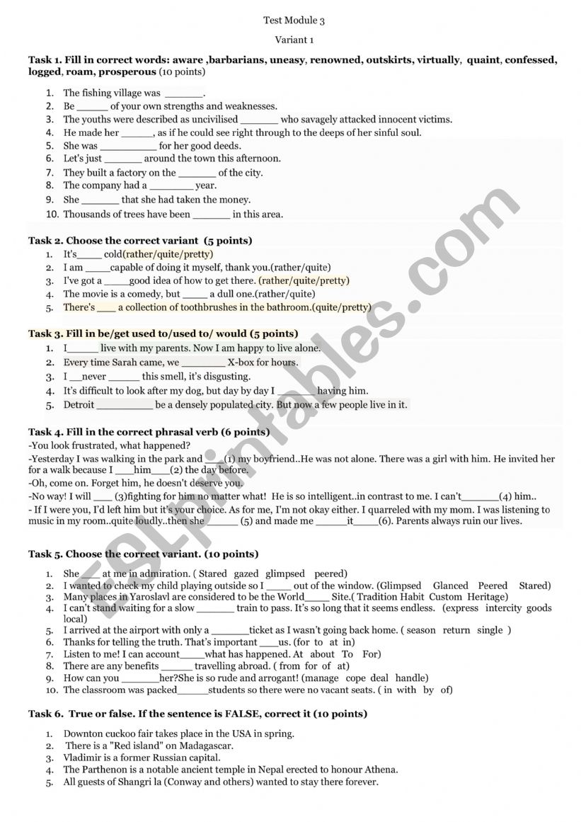 Travel Time worksheet