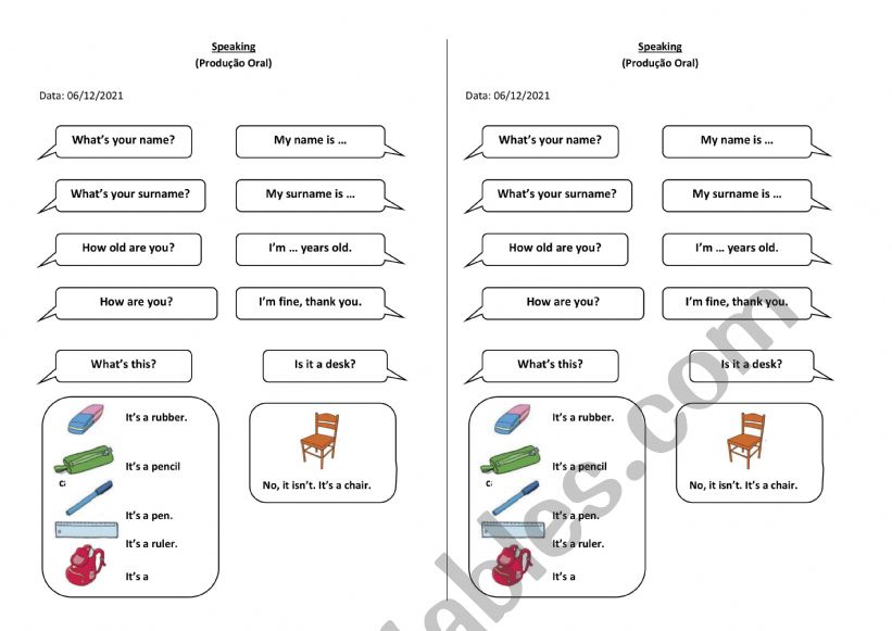 speaking test 3 rd grade worksheet