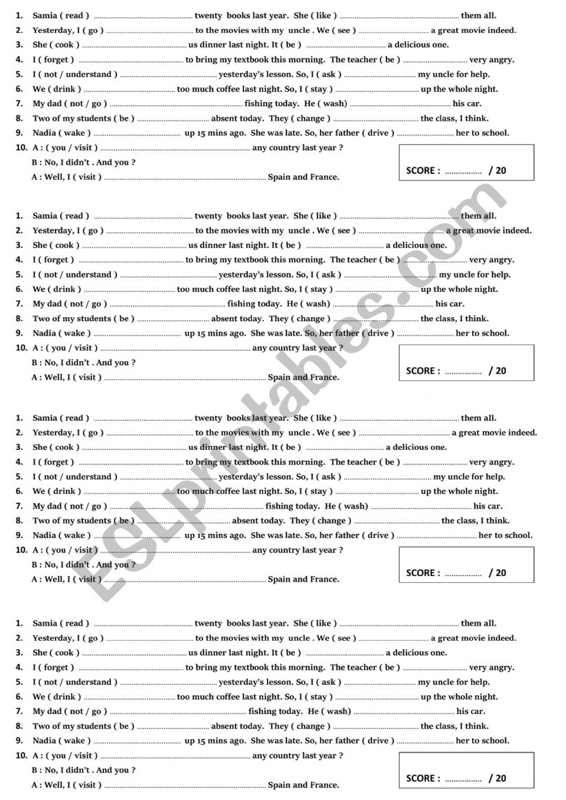 Simple past exercises with Arab names