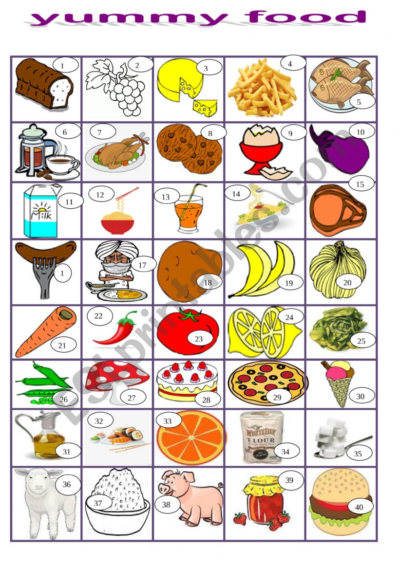  yummy food worksheet