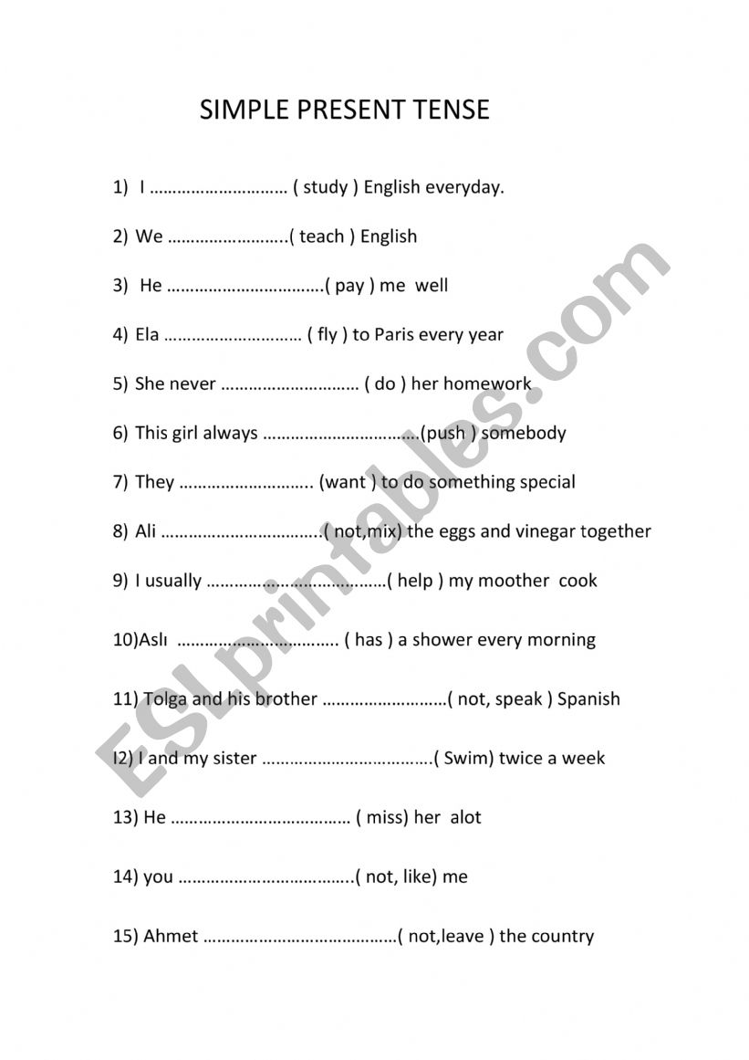 simple present tense worksheet