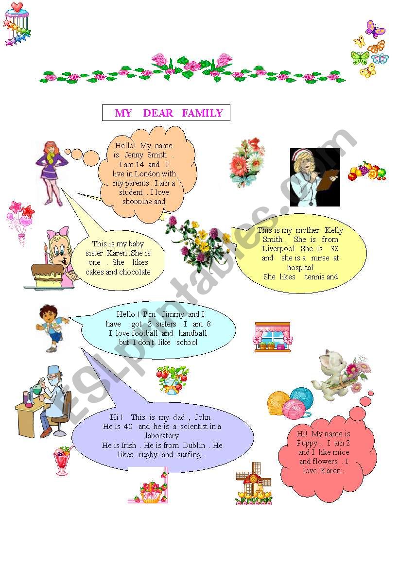 My dear family  worksheet