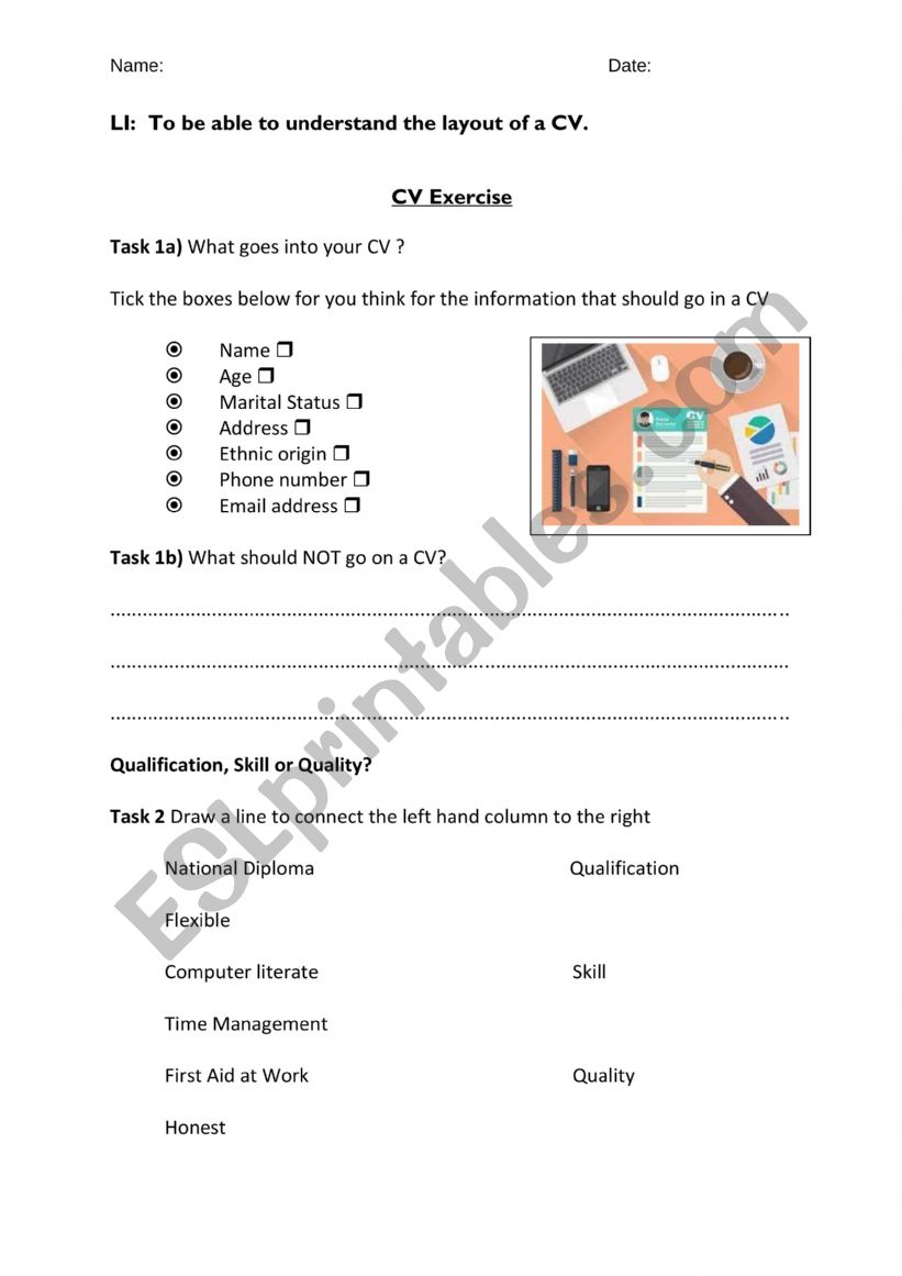To be able to understand the layout of a CV To be able to understand the layout of a CV