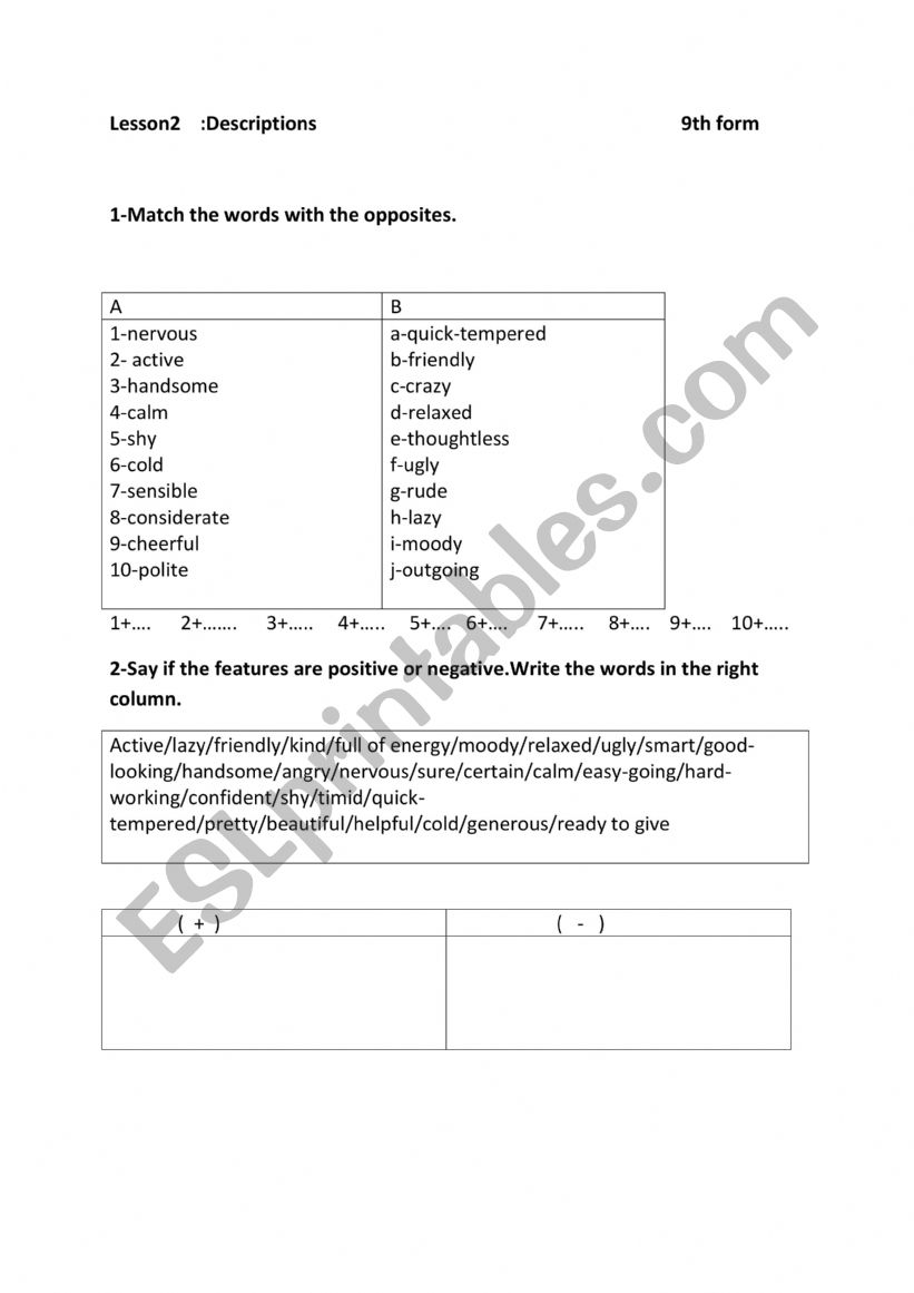 Lesson 2 for 9th form worksheet