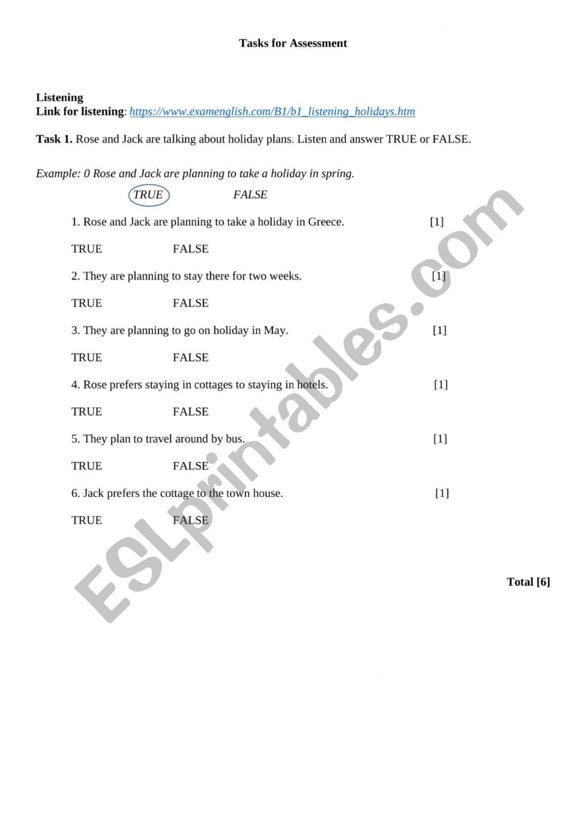 assessment worksheet