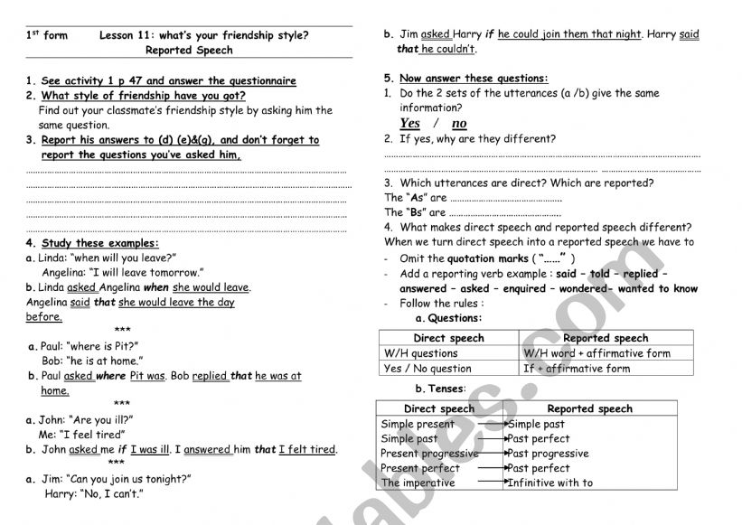 whats your friendship style? Reported Speech