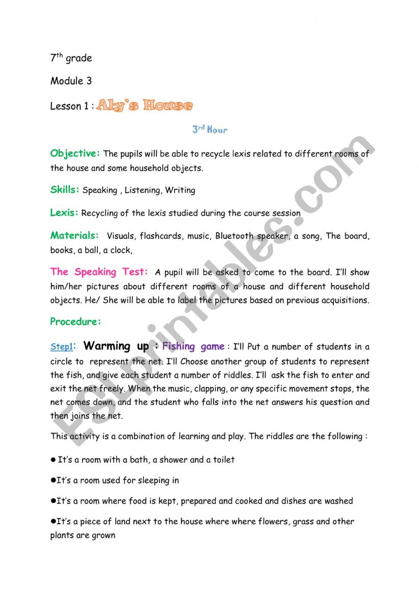 alys house  worksheet