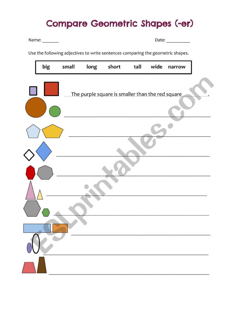 Compare Geometric Shapes -er worksheet