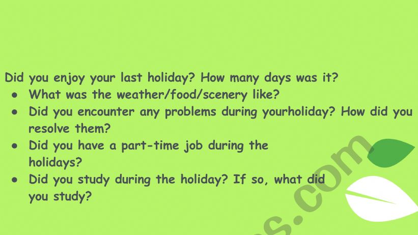 After holidays worksheet
