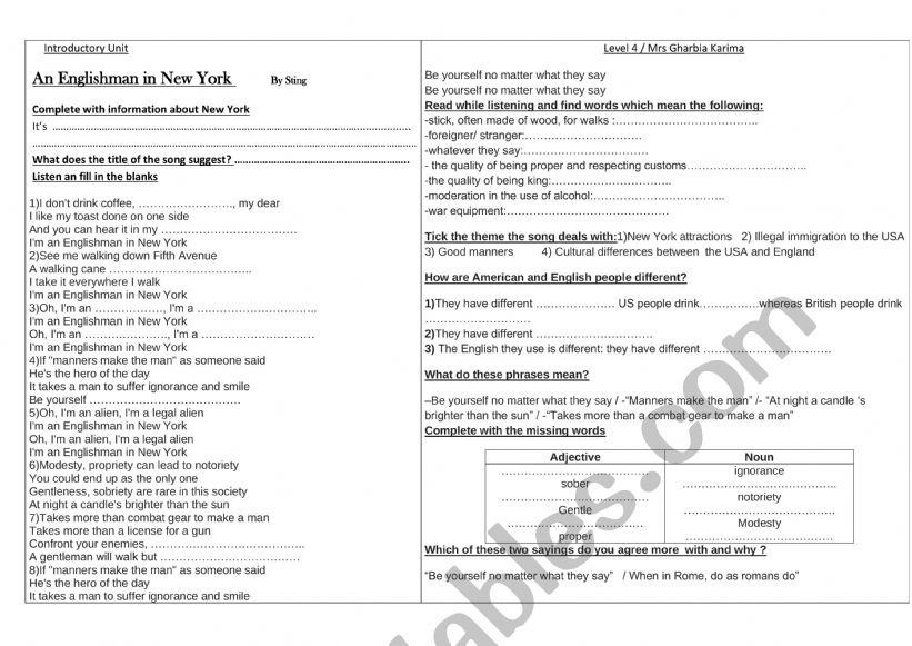 BAC LESSONS:Introductory Unit /ENGLISHMAN IN NEWYORK