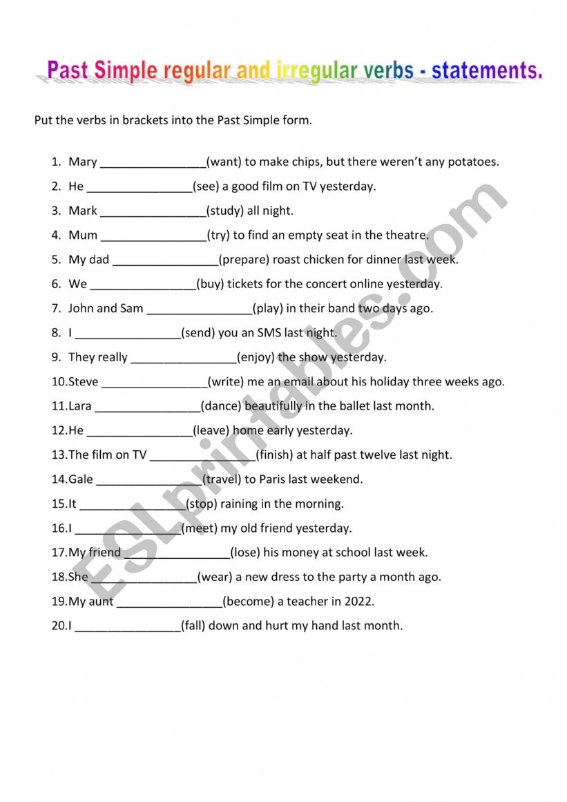 Past Simple - statements. Regular and irregular verbs.